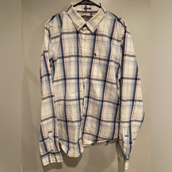 Abercrombie & Fitch Muscle Button Shirt Mens XXL Plaid Cotton Long Sleeve Pocket - Picture 2 of 8